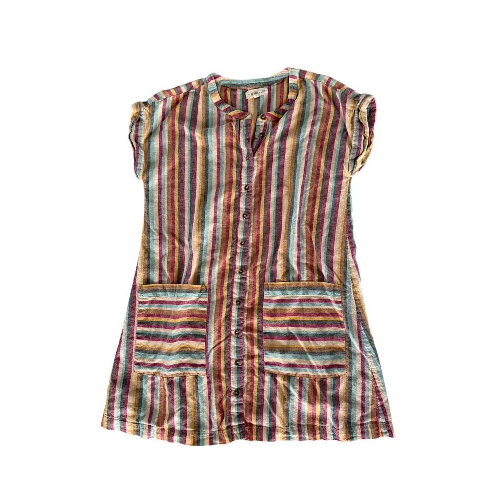 Lou & Grey for LOFT Striped Cotton Linen Button Down Tunic Dress XS Multi-Color